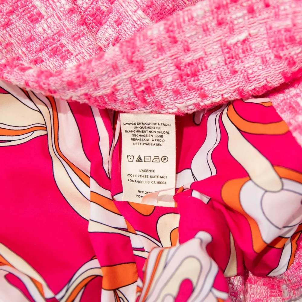 NEW L'Agence Inez Cropped Open Front Tweed Boucle Jacket Bblazer Hot Pink 2 - Picture 3 of 4